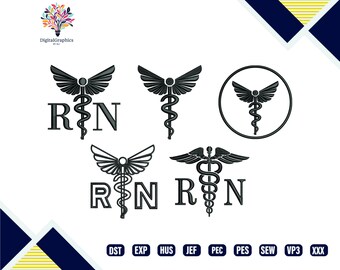 Registered Nurse Embroidery Design, Medical Badge Logo Embroidery File, RN Medical Caduceus Emblem Machine Embroidery, Instant Download