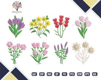 10 Floral Machine Embroidery Designs, Wildflower Garden Embroidery Pattern Bundle, Botanical Flower Embroidery File, Digital Download