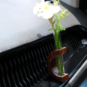 Car Vent Vase, Glass Flower Holder, Custom Engraved Car Decor, Safe Trip Gift, Dashboard Car Diffuser Vase