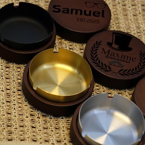 Posacenere in legno personalizzato con coperchio – Regalo vintage per lo sposo, regalo personalizzato per uomo, regalo per la festa del papà, bomboniere per lui