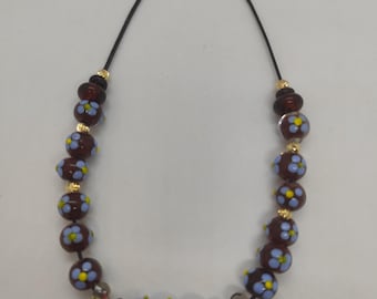 Floral Patterned Murano Effetre Glass Bead Necklace