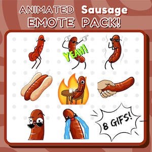 Animated Sausage Emote Pack | Twitch Emote | Discord Emote | Cute Sausage Animated GIF Emote Twitch | Funny Hotdog Twitch Chat Emote