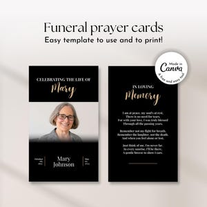 Hemels begrafenisprogramma, canvassjabloon bewerkbaar, zwart-gouden herdenkingsdienst, doodsbrief voor de viering van het leven, ontwerpen voor begrafenisgedichten