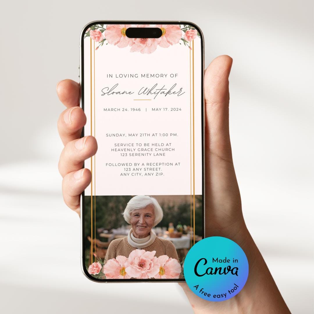 Digital Funeral Announcement, Editable Funeral Invitation Canva ...