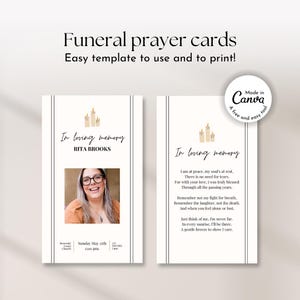 Memorial gebedskaarten sjabloon minimale begrafenis gebedskaart, dubbelzijdig, kaars zwart-wit, bewerkbaar overlijdensbericht viering van het levensgedicht