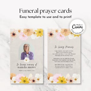 Hemels begrafenisprogramma, bewerkbare canvassjabloon, herdenkingsdienst roze bloemen, doodsbrief voor de viering van het leven, ontwerpen voor begrafenisgedichten