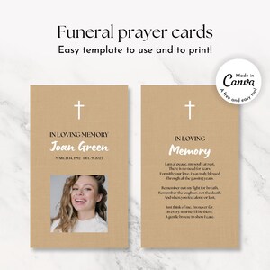 Gebedskaart eenvoudig minimalistisch, herdenkingssjabloon, religieuze katholieke begrafenis, gedicht foto doodsbrief ceremonie gunst bewerkbare canvasdownload