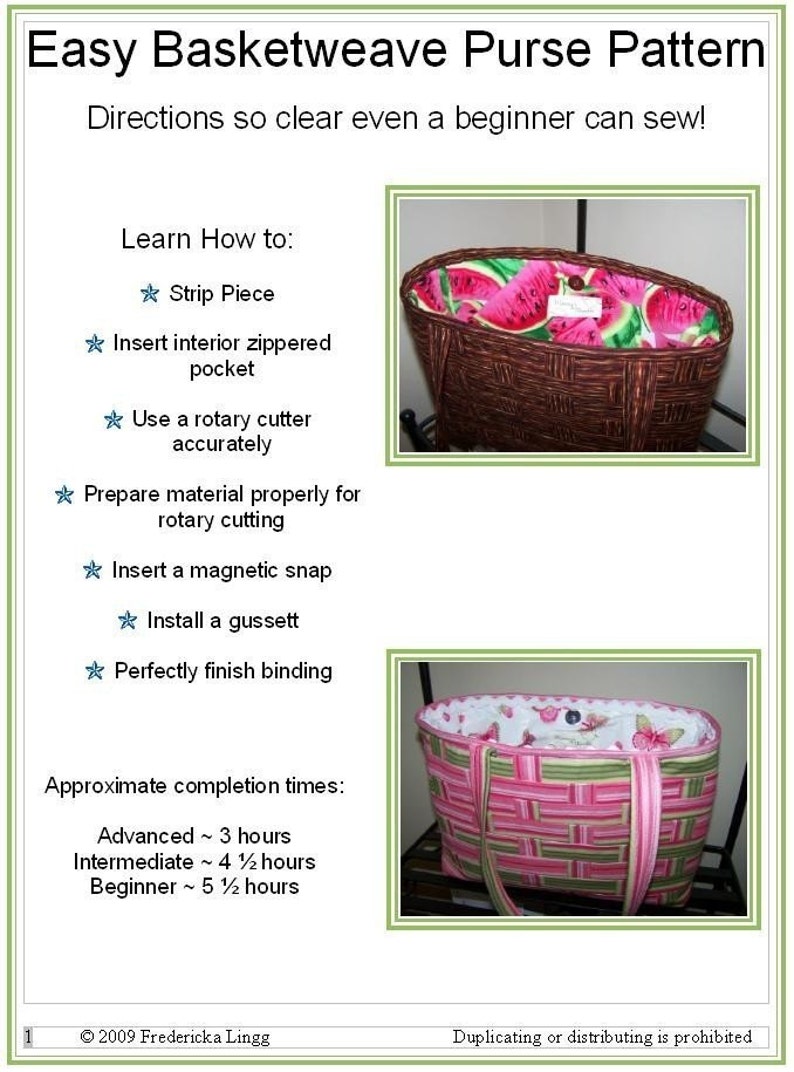 PDF Easy to Sew Basketweave Purse Pattern image 2