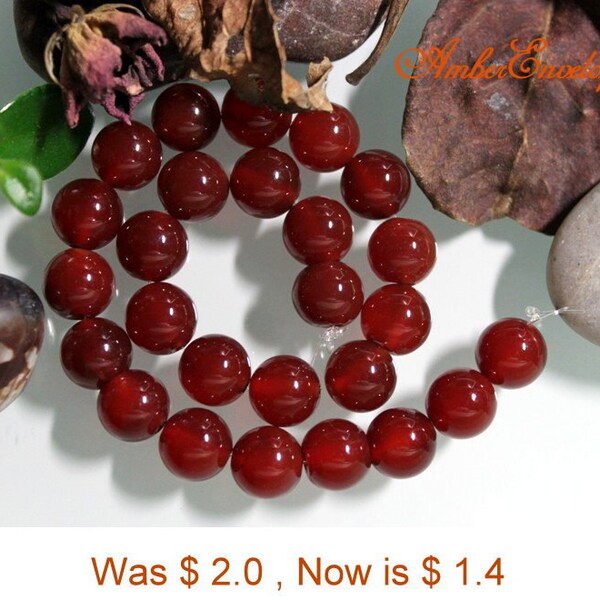 Semi Precious Beads -  8mm Carnelian Round. 10pcs