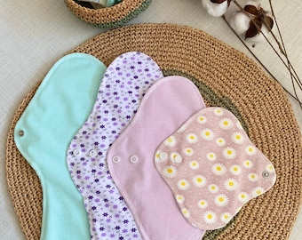 4 pcs- Organic Reusable Cloth Pad Starter Pack, Handmade Cotton Bamboo Liners