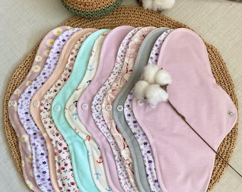 8-Pack Reusable Night Pads – Organic Cotton, Washable Heavy Flow Pads