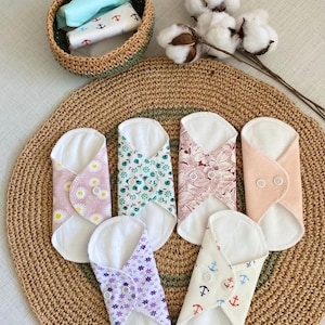 6pcs Organic cotton washable women&#39;s sanitary pads (daily, 8;17 cm), Zero Waste, Eco-Friendly, Sanitary Pads