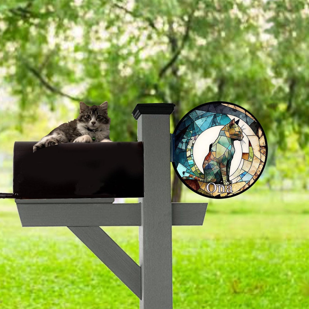 Cat Mailbox Topper Address Sign, Personalized Cat Post Bracket Sign ...