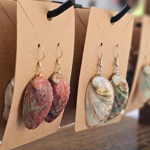 Natural Red Abalone Shell Earrings, Genuine Sterling Drop Earrings, Shell Dangle Jewelry, Real Sea Shell Earrings, Beach Jewelry, Ocean Gift