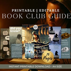 May include: Printable book club guide with 19 pages. The guide includes discussion questions, "did you know?" facts, and talking points. The guide is designed for a book club meeting.