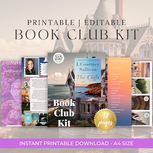 May include: Printable and editable book club kit for "The Cliffs" by J. Courtney Sullivan. The kit includes 17 pages of discussion questions, character profiles, and more. The cover features a photo of a house with a book club kit title.