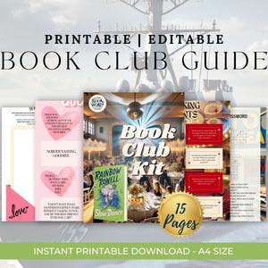 May include: Printable book club guide kit with 15 pages. The kit includes discussion questions, character charts, and a crossword puzzle. The cover features a book titled "Slow Dance" by Rainbow Rowell.