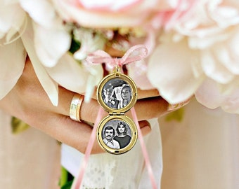 Dije de medallón de oro, medallón de ramo de boda, dije de foto de ramo, regalo de boda conmemorativo para la novia