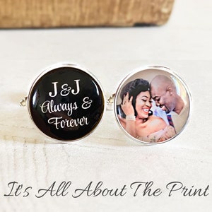 Personalized photo cufflinks for groom, monogram wedding day keepsake gift from the Bride