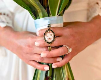 Custom Wedding Charm, Bouquet Photo Pendant, Bridal Photo Charm, Bouquet Memorial Charm, Bouquet Photo Charm, Heirloom Charm, Gift for Bride