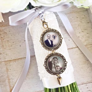 Wedding bouquet photo charm, custom wedding memorial pendant, personalized keepsake gift for bride