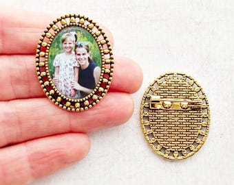 Custom lapel photo pin, gold wedding boutonniere pin, personalized memorial photo brooch pin, gift for groom from bride