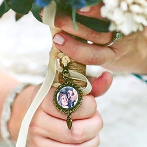 Wedding Bouquet Photo Charm, Custom Wedding Memorial Pendant, Personalized Wedding Bridal Locket  for The Bride