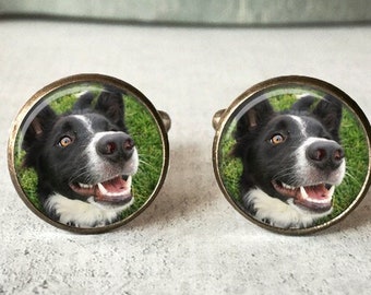 Personalized Photo Cufflinks, Custom Pet Gifts, Dog Cuff links, Picture Memory Keepsake, Gift For Him Dad Husband Boyfriend