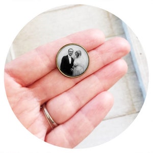 Photo lapel pin, custom wedding memorial gift for the groom, personalized brooch made to order
