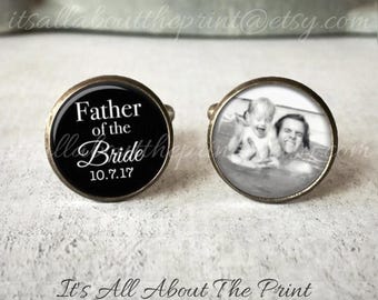 Father Of The Bride Cufflinks, Personalized Cufflinks, Wedding Cuff links, Custom Cufflinks, Photo Cufflinks, Wedding Keepsake, Gift For Dad
