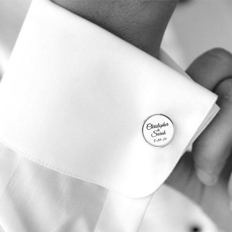 Mens Custom Wedding Cufflinks, Personalized Cuff Links for Groom, Name Cufflinks, Wedding Date Keepsake, Gift For Groom From Bride image 7