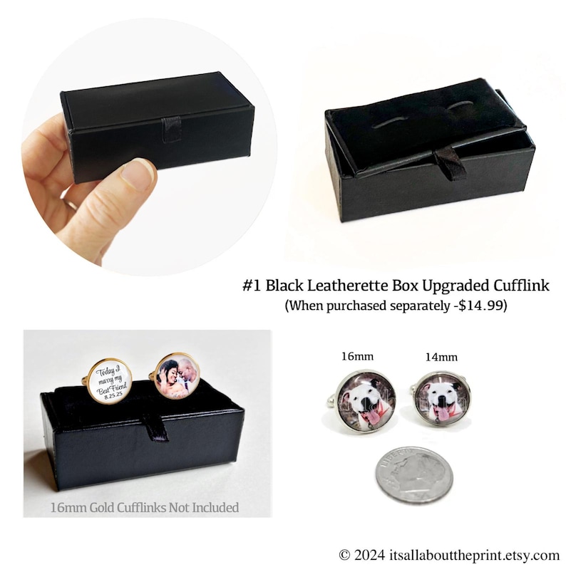 Vader van de bruid manchetknopen, gepersonaliseerde manchetknopen, bruiloft manchetknopen, aangepaste manchetknopen, foto manchetknopen, bruiloft aandenken, cadeau voor papa Add Upgraded Box 1