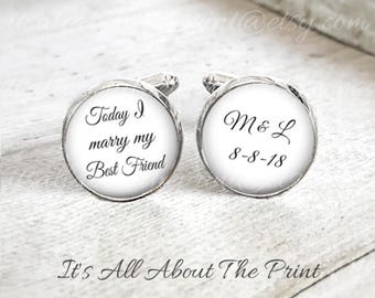 Personalized Cuflinks for Groom, Mens Custom Wedding Cufflinks, Initial Cufflinks, Wedding Date Keepsake, Gift For Groom, Gift From Bride