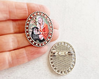 Custom lapel photo pin, wedding boutonniere pin, personalized memorial photo brooch pin, gift for groom from bride