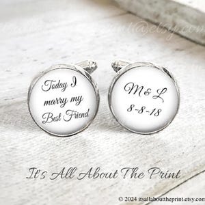 Cuff Links for Groom, Mens Custom Wedding Cufflinks, Personalized Wedding Day Memorial, Gift For Groom From Bride