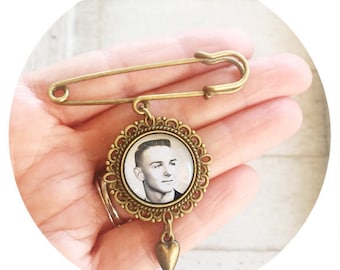 Custom Photo Lapel Pin, Personalized Wedding Boutonniere Pin Broach, Memorial Photo Pin, Gift For Groom from Bride