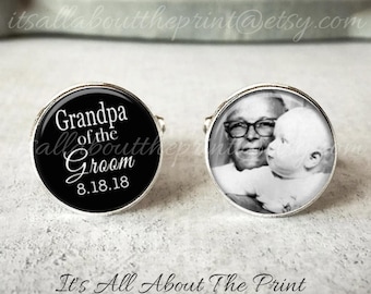 Grandpa Of The Groom Cufflinks, Personalized Cufflinks, Wedding Cuff links, Custom Cufflinks, Photo Cufflinks, Wedding Keepsake