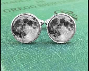 Moon Cufflinks, Full Moon Cufflinks, Moon Cuff LInks, Astronomy Cufflinks, Solar System Cufflinks, Gift for Scientist, Gift for Husband