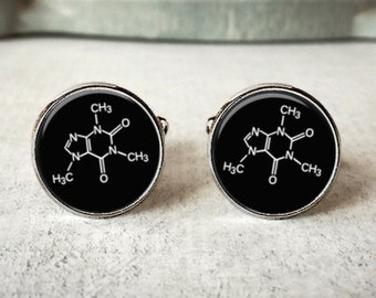 Caffeine molecule cufflinks for men, handmade chemistry gift for science teacher