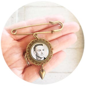 Custom Lapel Pin, Wedding Boutonniere Pin, Personalized Broach, Memorial Photo Pin, Keepsake Broach, Gift For Groom, Gift from Bride