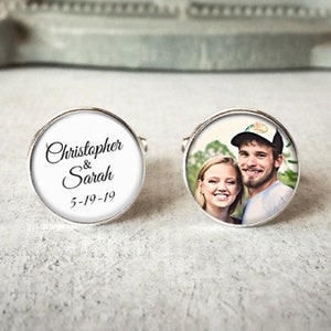 Mens Custom Wedding Cufflinks, Personalized Cuff Links for Groom, Name Cufflinks, Wedding Date Keepsake, Gift For Groom From Bride image 2