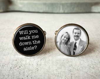 Father Of The Bride Gift, Gift from Bride, Personalized Cufflinks, Walk Me Down The Aisle Cufflinks, Custom Photo Cufflinks, Gift For Dad