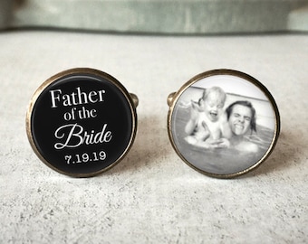 Father Of The Bride Cufflinks, Personalized Cufflinks, Wedding Cuff links, Custom Cufflinks, Photo Cufflinks, Wedding Keepsake, Gift For Dad