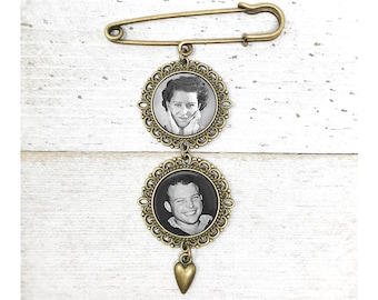 Custom Grooms Gift Photo Lapel Pin, Personalized Wedding Boutonnieres, Memorial Broach