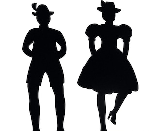 Clogging Dance Couple Handmade Wood Silhouette Decoration with a Base for Easy Display on a Windowsill, Shelf, Desk or a Cake - cpl12