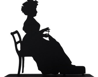 Woman Hand Sewing Silhouette Decor, Handmade Wood Cutout, Black, Small Display - WMN2