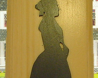 Demure Young Lady Wood Silhouette on a Plaque Handmade Wall Art