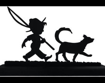 Handmade Wood Boy and Dog Silhouette Going Fishing - PTH02