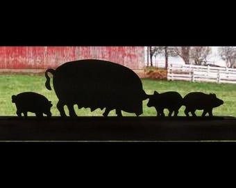Handmade Pig Family Wood Silhouette | Rustic Farmhouse Decor - AFP1