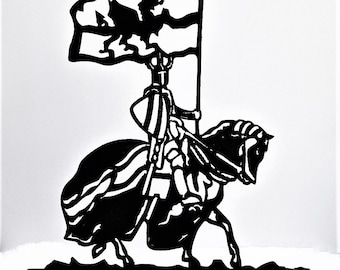 Knight With a Flag Handmade Wood Silhouette -  SMIL003